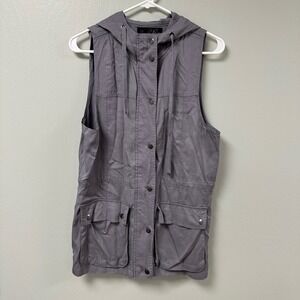 Brandon Thomas Gray Utility Vest Hooded Cargo Pockets 100% Lyocell Womens L